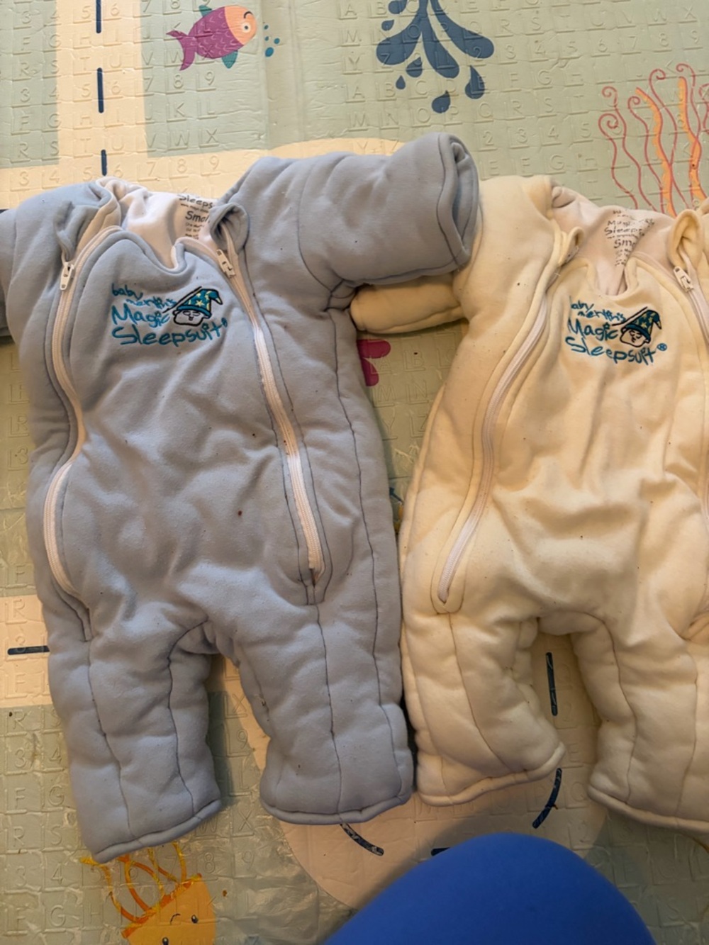Magicsuit Baby Sleepsuits in Light Blue and Cream